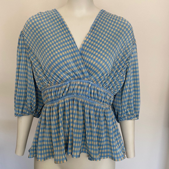 💖 2/$25 Azōe Blue and Yellow Checkered Blouse - Picture 1 of 6